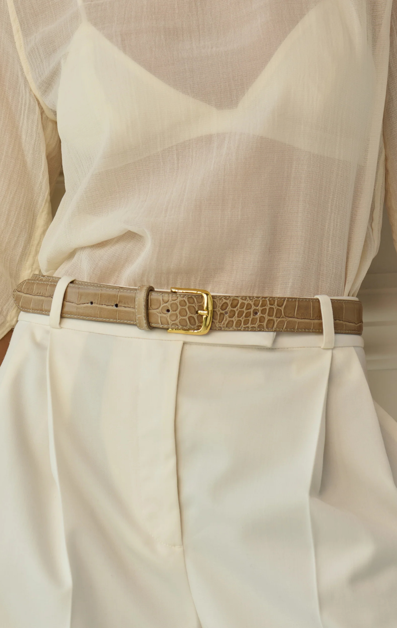 No. 4 Belt in Etoupe Croc/Gold